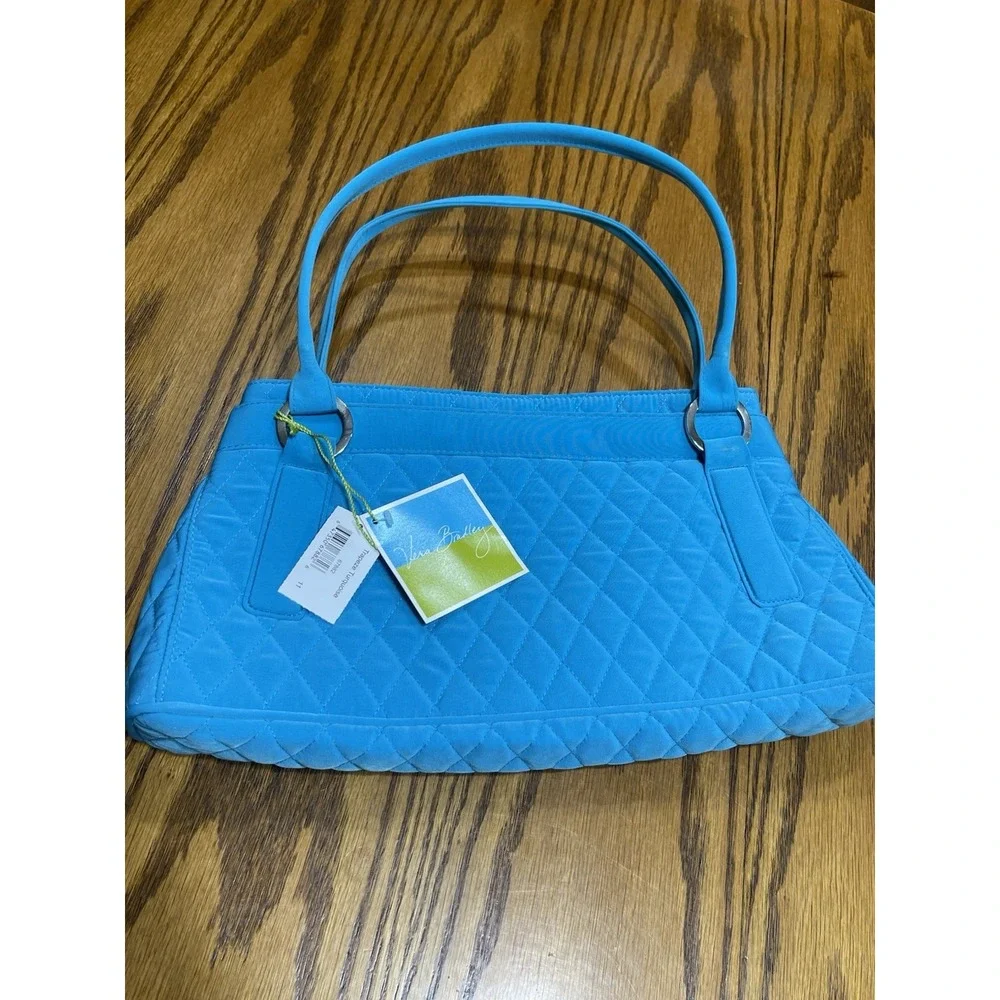 Vera Bradley Trapeze Turquoise Microfiber Shoulder Bag Purse Quilted Silver